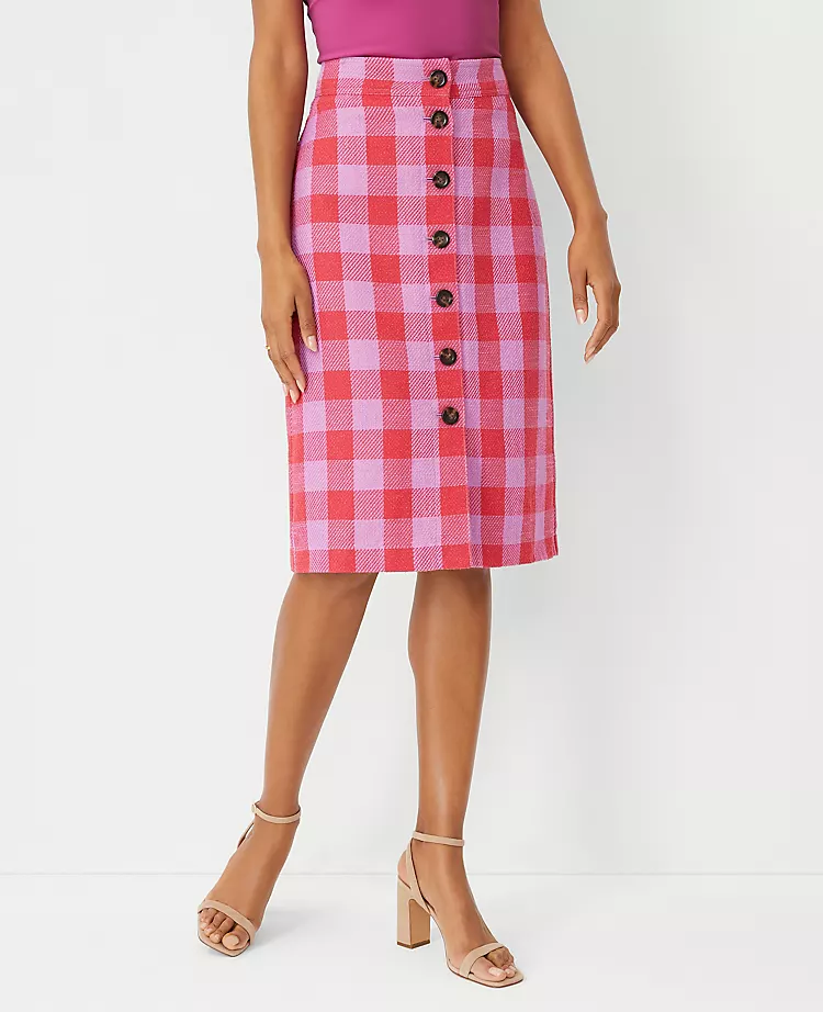 Plaid Button Front A-Line Skirt 3 Plaid Button Front A-Line Skirt