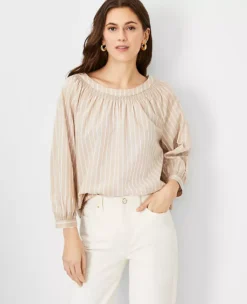 Stripe Smocked Boatneck Top -Anntaylor Shop 604273 7879 ALT2