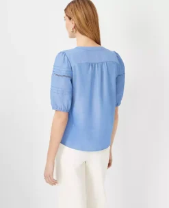 Chambray Pintucked Cutout Top -Anntaylor Shop 604313 9540 ALT1