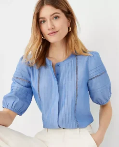 Chambray Pintucked Cutout Top -Anntaylor Shop 604313 9540 ALT2