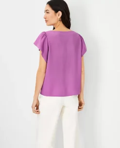 Flutter Sleeve Square Neck Top -Anntaylor Shop 604323 8581 ALT1