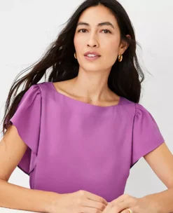 Flutter Sleeve Square Neck Top -Anntaylor Shop 604323 8581 ALT2