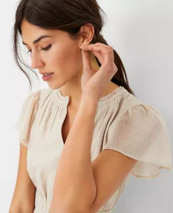 Metallic Stripe Flutter Sleeve Flare Dress -Anntaylor Shop 604479 7879 ALT2