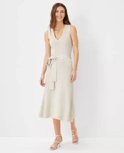 Shimmer Belted V-Neck Sweater Dress