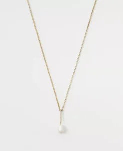 Pearlized Pave Bar Pendant Necklace