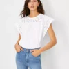 Eyelet Cap Sleeve Tee -Anntaylor Shop 606664 9000