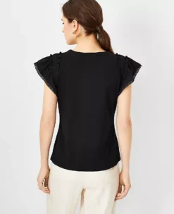 Mixed Media Ruffle Flutter Sleeve Top -Anntaylor Shop 606665 2222 ALT1