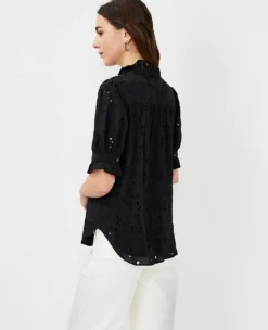 Eyelet Ruffle Button Top -Anntaylor Shop 606765 2222 ALT1