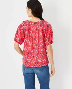 Floral Pleat Neck Top -Anntaylor Shop 606841 4021 ALT1