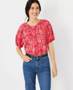 Floral Pleat Neck Top -Anntaylor Shop 606841 4021 ALT2