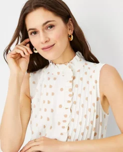 Polka Dot Ruffle Pintucked Popover Shell -Anntaylor Shop 607020 9192 ALT2