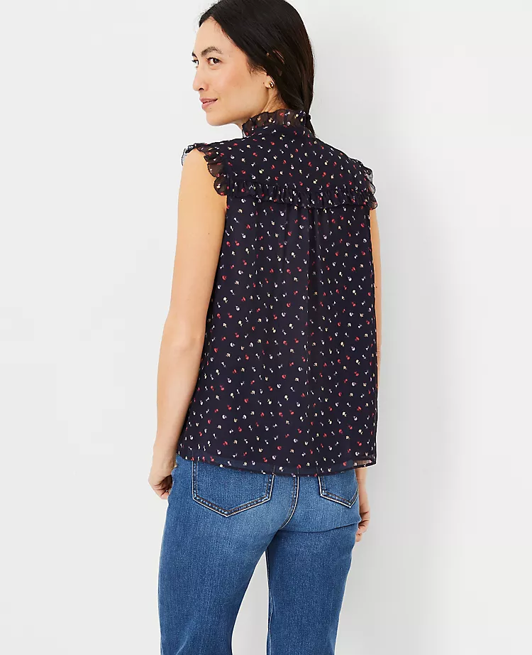 Floral Ruffle Yoke Tie Neck Top 4 Floral Ruffle Yoke Tie Neck Top - Image 2