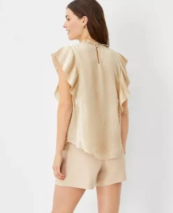 Metallic Stripe Plisse Ruffle Top -Anntaylor Shop 607040 7879 ALT1