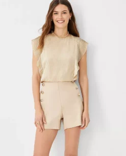 Metallic Stripe Plisse Ruffle Top -Anntaylor Shop 607040 7879 ALT2