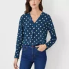 Dotted Mixed Media Pleat Front Top -Anntaylor Shop 607044 6889