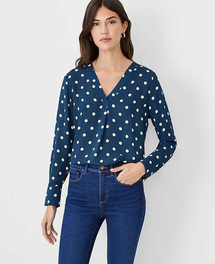 Dotted Mixed Media Pleat Front Top 3 Dotted Mixed Media Pleat Front Top