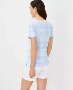 Plaid Pima Cotton Crew Neck Top -Anntaylor Shop 607065 4169 ALT1