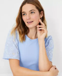 Eyelet Embroidered Sleeve Tee