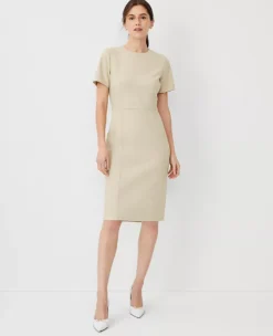 The Short Sleeve Sheath Dress In Bi-Stretch - Curvy Fit Toasted Oat