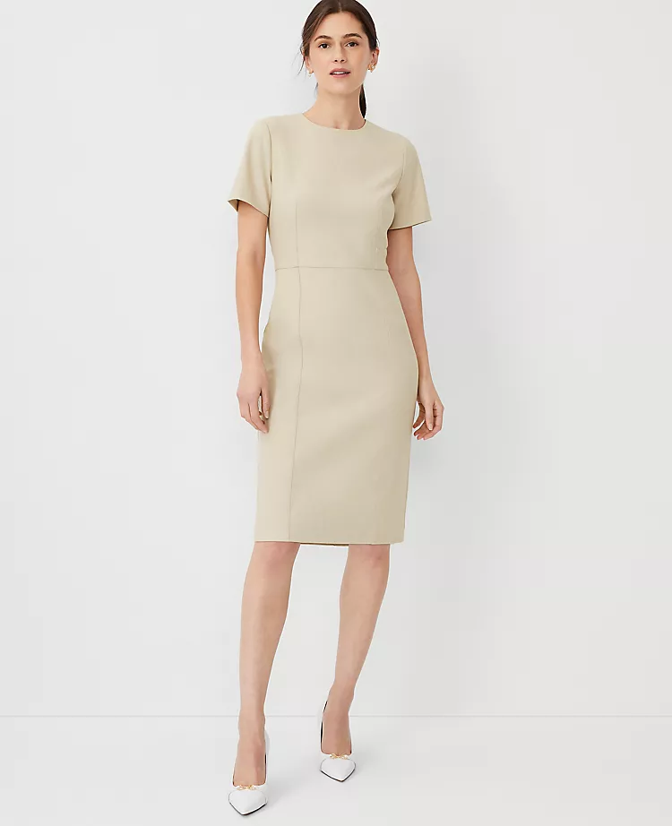The Short Sleeve Sheath Dress In Bi-Stretch - Curvy Fit Toasted Oat 3 The Short Sleeve Sheath Dress In Bi-Stretch - Curvy Fit Toasted Oat