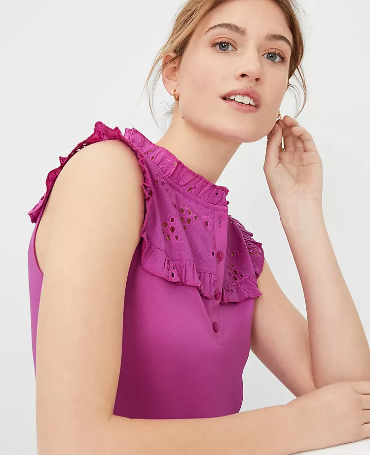 Eyelet Yoke Pima Cotton Shell 3 Eyelet Yoke Pima Cotton Shell