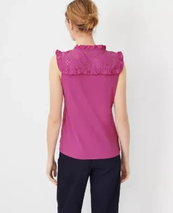 Eyelet Yoke Pima Cotton Shell 6 Eyelet Yoke Pima Cotton Shell -Anntaylor Shop 607187 8376 ALT1