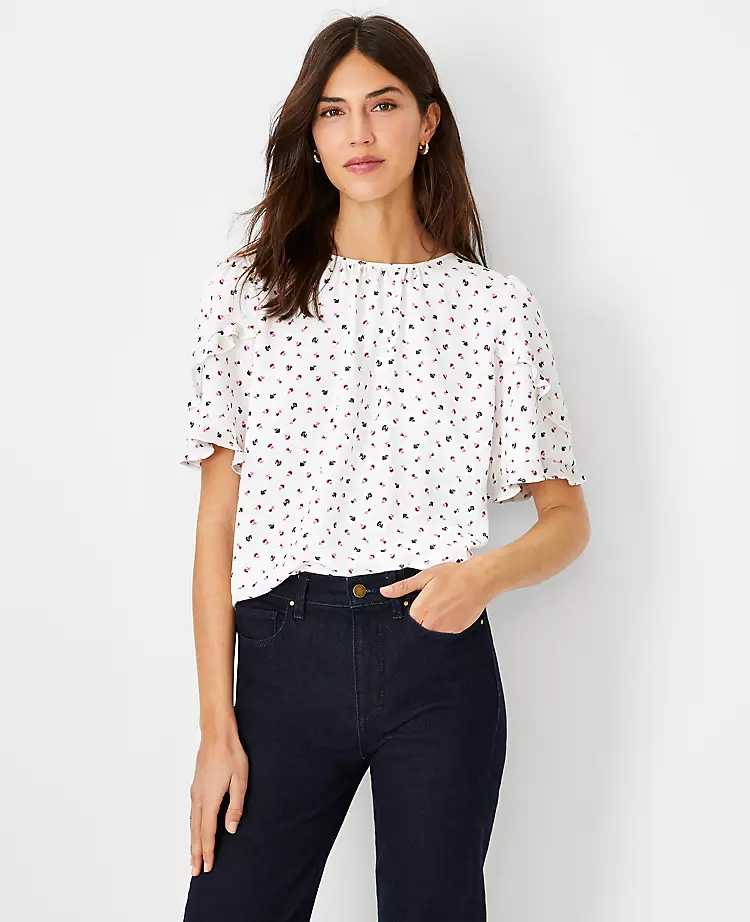 Floral Mixed Media Ruffle Sleeve Top 3 Floral Mixed Media Ruffle Sleeve Top