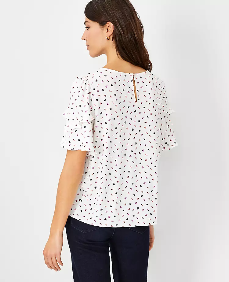 Floral Mixed Media Ruffle Sleeve Top 4 Floral Mixed Media Ruffle Sleeve Top - Image 2