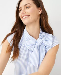 Striped Tie Mock Neck Top -Anntaylor Shop 607201 4169 ALT2