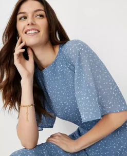 Spotted Flutter Sleeve Midi Dress -Anntaylor Shop 607443 2709 ALT2