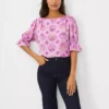 Tile Print Mixed Media Puff Sleeve Ruffle Top -Anntaylor Shop 607533 8581