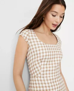 Gingham Tweed Scoop Neck Sheath Dress -Anntaylor Shop 607554 8187 ALT2