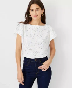 Spotted Boatneck Top -Anntaylor Shop 607640 9192 ALT2