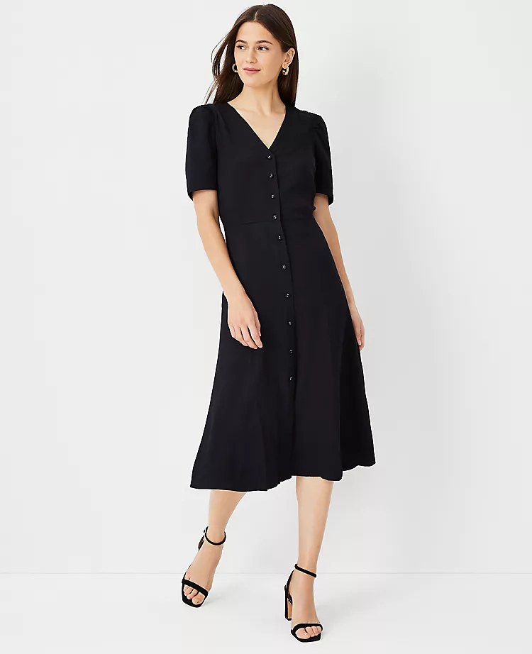 Twill Puff Sleeve Midi Dress 3 Twill Puff Sleeve Midi Dress