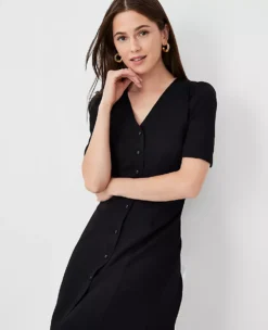 Twill Puff Sleeve Midi Dress 7 Twill Puff Sleeve Midi Dress -Anntaylor Shop 607893 2222 ALT2