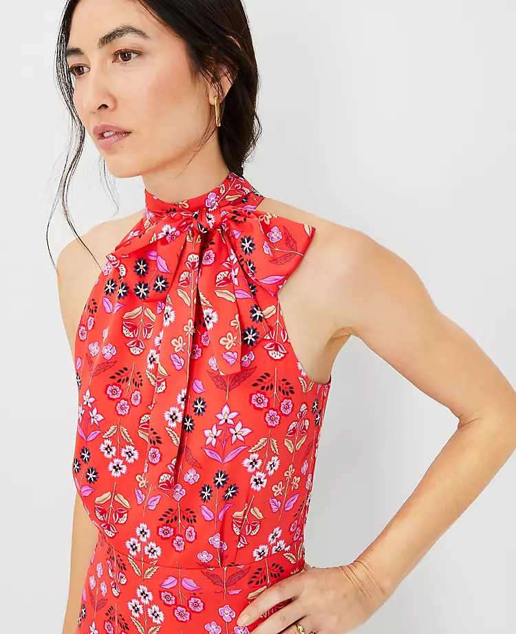 Floral Tie Neck Flare Dress 5 Floral Tie Neck Flare Dress - Image 3