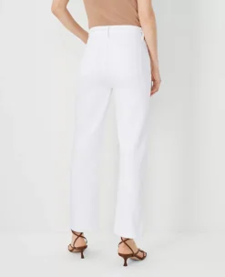 Belted Sculpting Pocket High Rise Straight Jeans In White -Anntaylor Shop 608068 9000 ALT1