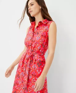 Floral Linen Blend Sleeveless Shirtdress -Anntaylor Shop 608071 4021 ALT2