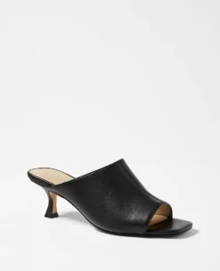 Kitten Heel Leather Mule Sandals