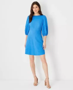 Floral Embroidered Linen Blend Flare Dress