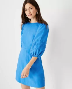 Floral Embroidered Linen Blend Flare Dress -Anntaylor Shop 608108 1615 ALT2