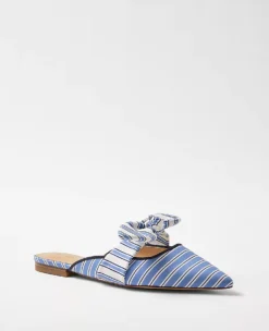 Striped Bow Mule Flats