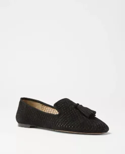 Perforated Suede Tassel Loafer Flats