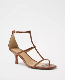 Embossed Three Strap Leather Sandals