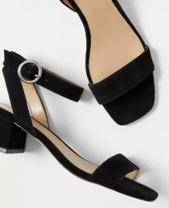 Suede Mid Block Heel Sandals -Anntaylor Shop 608155 2222 ALT1
