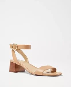 Leather Mid Block Heel Sandals