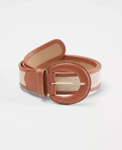 Leather Trim Round Buckle Belt