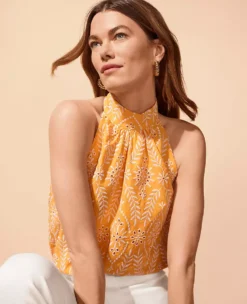 Eyelet Linen Blend Halter Top -Anntaylor Shop 608372 6943 MKTG1