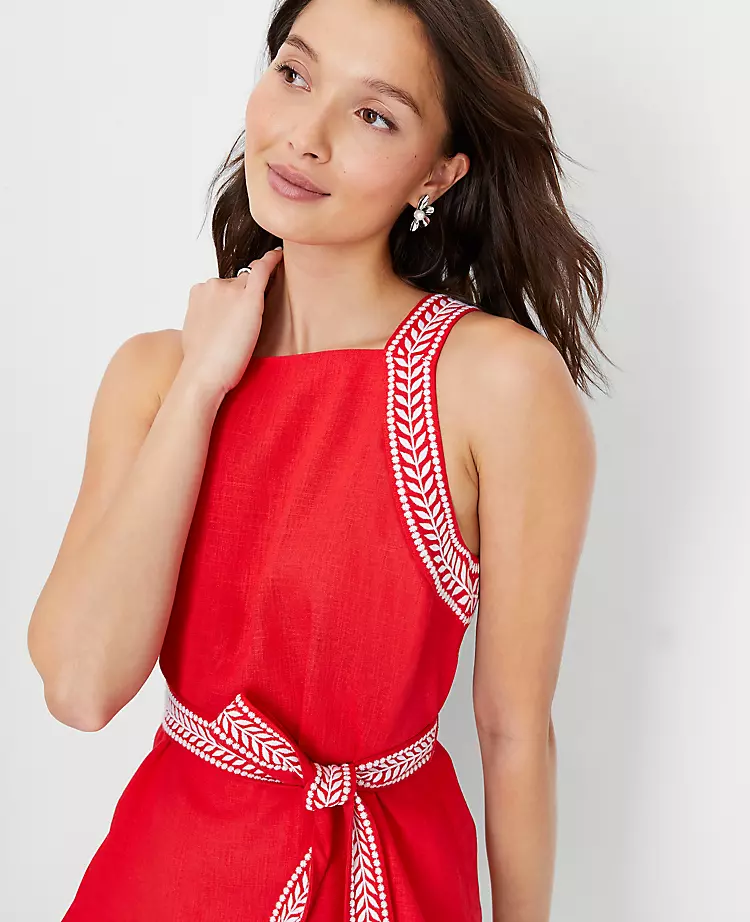 Embroidered Trim Square Neck Halter Top 3 Embroidered Trim Square Neck Halter Top