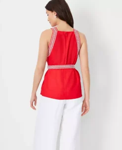 Embroidered Trim Square Neck Halter Top 6 Embroidered Trim Square Neck Halter Top -Anntaylor Shop 608391 2570 ALT1